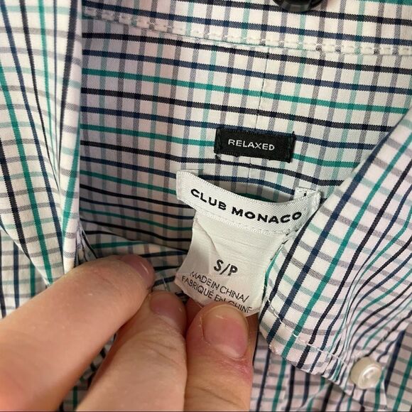 CLUB MONACO Cotton Blue White Gingham print Long Sleeve Striped Oxford Shirt S - Picture 5 of 6